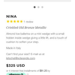 Sclarandis Nina Ballerina Mini Wedge Sz IT 36.5 (US 6.5) Clr Old Bronze Crinkled Metallic 