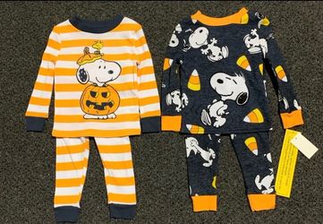New 2 sets of Peanuts Snoopy boy or girl 12 month Halloween pajamas