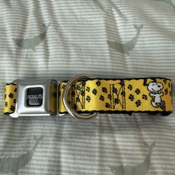 Peanuts Snoopy Buckle Down Yellow Dog Collar Small