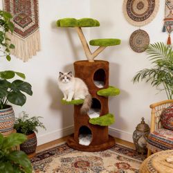 Modern Cat Tree Tower: 58Inch Tall Cats Tree for Large Cats with Multi Condos - Indoor Wooden Kitty Tree House Sturdy with Scratching Post
