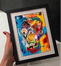 Framed Abstract Expressionist Portrait Print Basquiat graffiti style – Vibrant Colorful Art print