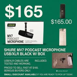 SHURE MV7 PODCAST MICROPHONE USB/XLR BLACK W/ BOX