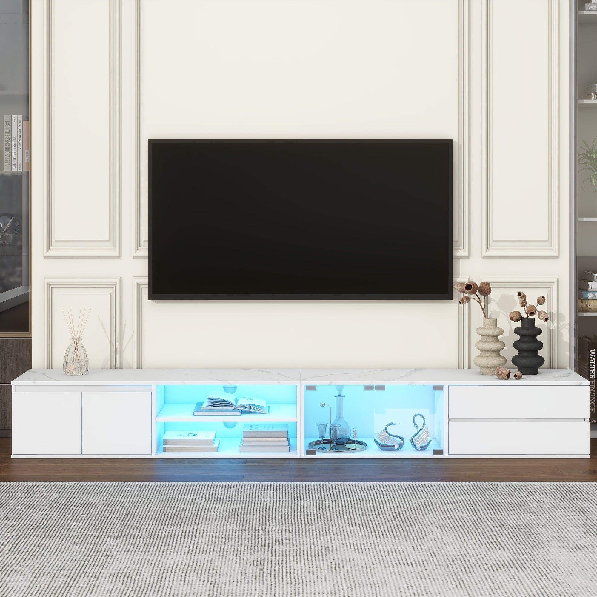 Valencia Modern LED TV Stand with 2 Drawers & Cabinets