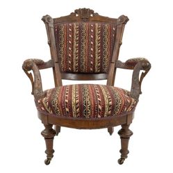 Carved Wood Armchair with Casters