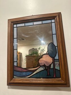 Stained Glass Mirror with Wood Frame