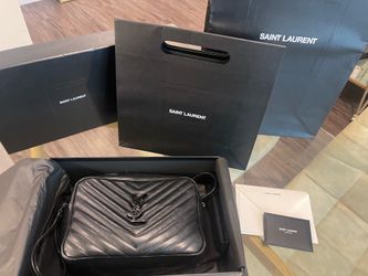 Authentic Saint Laurent Lou Camera Bag – Black Chevron Leather