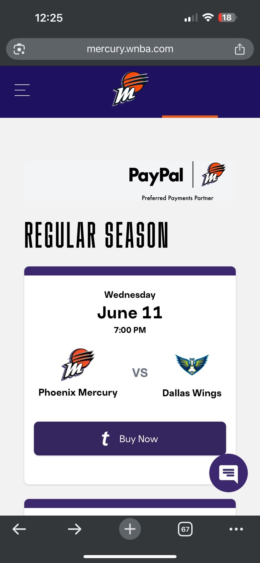 Phoenix Mercury Vs. Dallas Wings