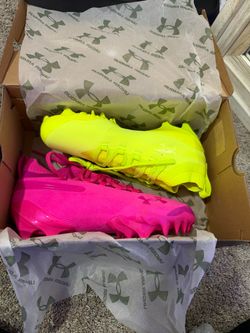 Under Armour Football Cleats Neon Pink and Yellow
