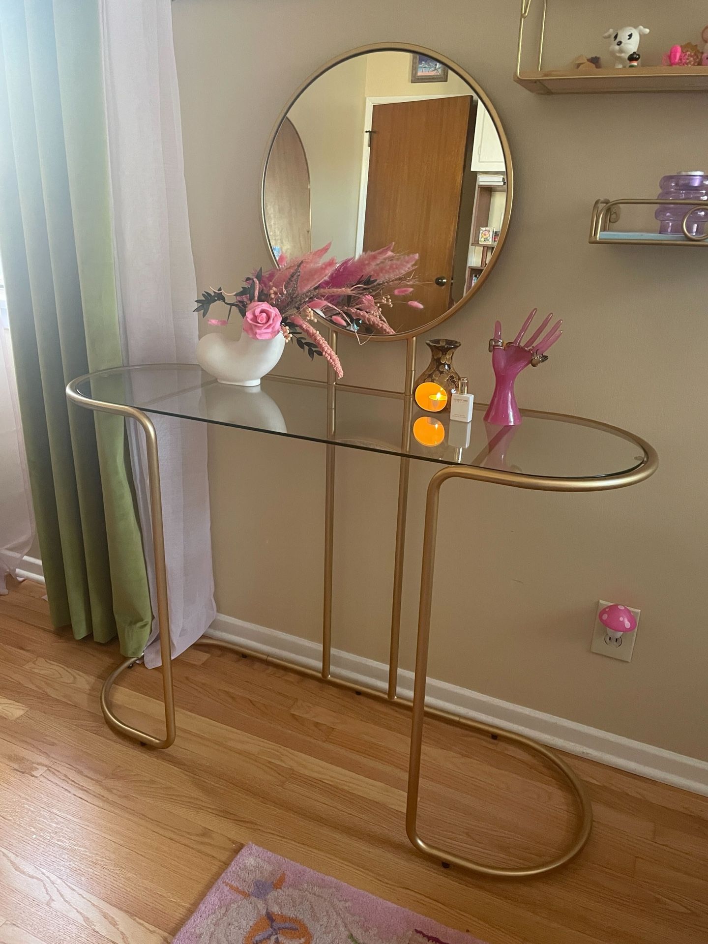 Gold Art Deco Glass top Charlette Vanity Urban Outfitters
