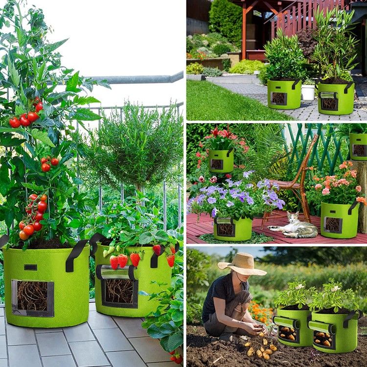 5 Packs 10 Gallon Potato Growing Bags, 400G Heavy Duty Fabric Potato Grow Bags with Flap and Sturdy Handle, Garden Plant Grow Bags for Growing Tomato,