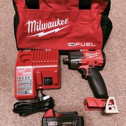 Milwaukee M18 FUEL 18V Cordless Mid Torque 1/2 in. Impact Wrench with 5.0 Battery and Charger Combo Kit