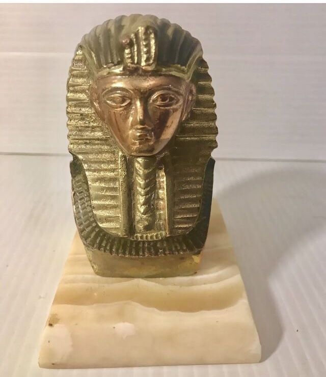 ANTIQUE ART DECO BRASS ART DECO TUTANKHAMUN ONYX DESK ORNAMENT / PAPERWEIGHT