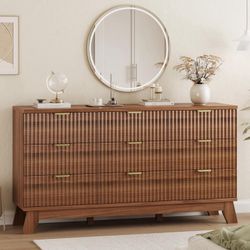 New Fluted Dresser for Bedroom with 9 Drawers, 57" Wide Modern Chest of Drawers with Metal Handle, Wooden Dresser TV Stand, Wood Closet Clothes Storag