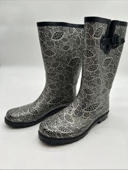 Womens Rasolli Rain Boots Grey Leaf Print Size 9