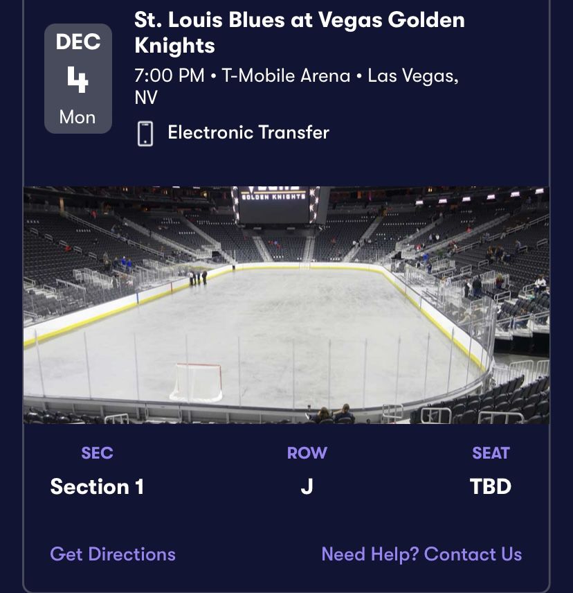 2 Tickets For Game On 12/4 @ 7 Golden Knights