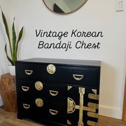 Vintage Korean Bandaji Chest – Brass Hardware Asian Cabinet / Buffet