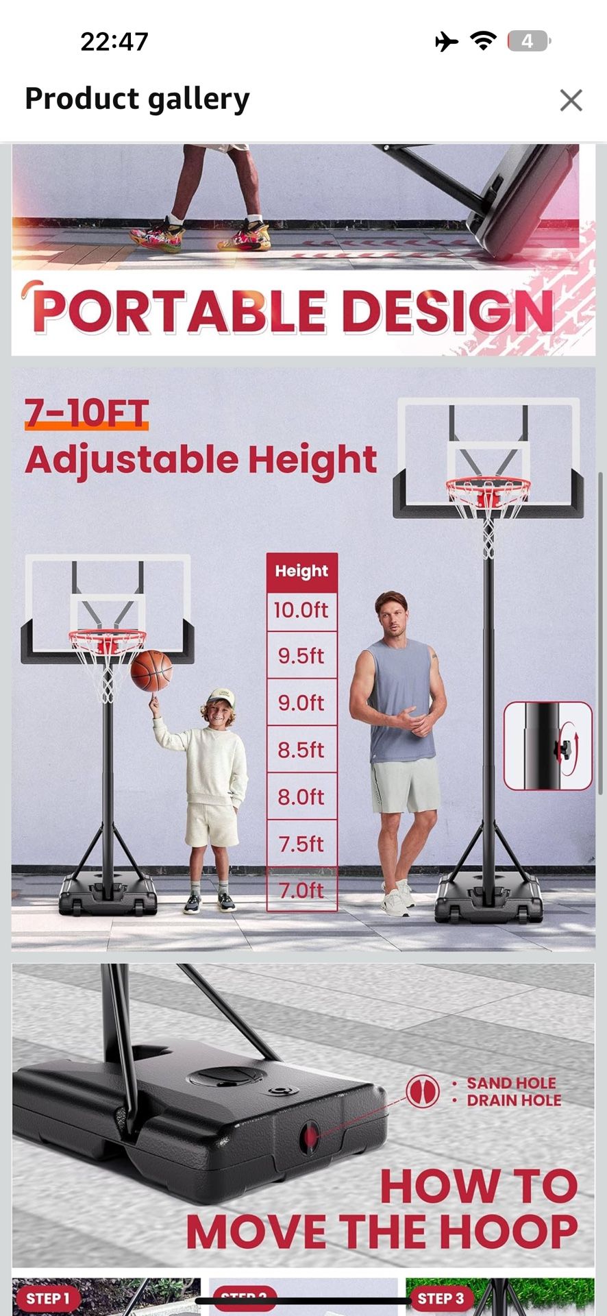 Basketball Hoop with Adjustable Height Portable Basketball Goal System for Outdoor Indoor Use 45 inches Heavy-Duty Steel Frame Backboard for Youth and