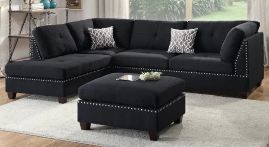 Brand New Black Sectional Sofa w Ottoman