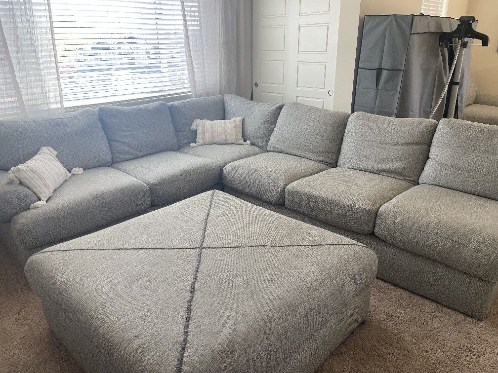 Oversized U Shaped 7 seats/ 4 Piece Cloud Sectional Sofa with Ottoman in grey color