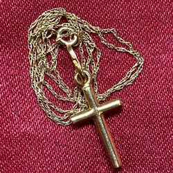 18k Gold Cross On 14k Chain Both Marked & Tested