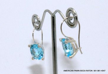 Bliss Jewelry 18k White Gold Dangling Earrings With Blue Topaz And Diamonds  