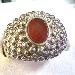 Sterling Silver Ladies Red Stone Cocktail Ring