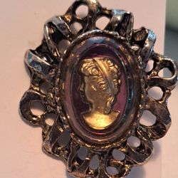 Vintage Iridescent Glass Cameo Pin