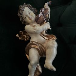 Vintage Cherub Angel With Violin Hanging PLASTIC Blow Mold light Weight 10” tall