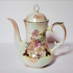 Vintage Schumann Wild Rose Blush Coffee Pot Teapot **Cracked**
