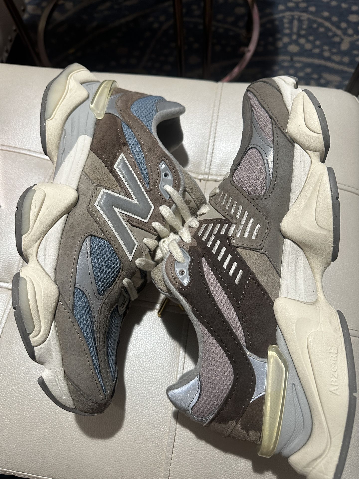 New Balance 9060 Size 9.5 “Mushroom” w/ Gold Lace Tips