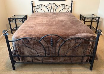 MUST SELL BY WEDNESDAY! Queen Size Black Metal Canopy Bed Frame - Excellent Condition - $100 OBO (Nightstands sold separately)