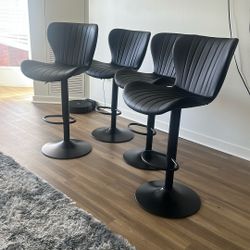  Set of 4 Adjustable Bar Stools – Modern Black, Excellent Condition