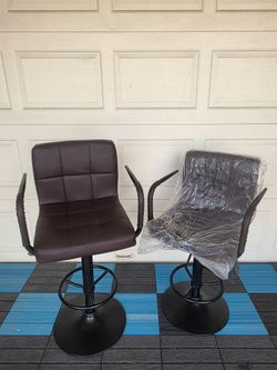 2 Set Bar Stools, 360° Swiveling Height Adjustable Barstools with Armrests and Footrest PU Leather