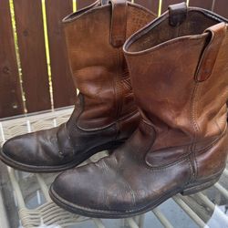 Red Wing Leather Work Boots Brown USA Made Men’s Size 10.5-11 (Est) 12” Outsole