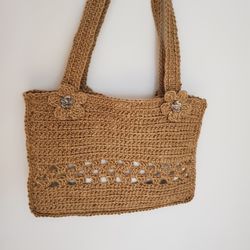 Hand Crocheted Jute Tote Bag