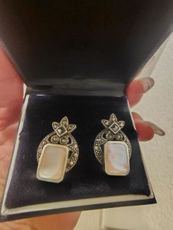 Sterling silver mother of pearl in marascite studs