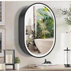 New Movo 21x 31 Inch LED Oval Medicine Cabinet Anti-Fog Bathroom Medicine Cabinet