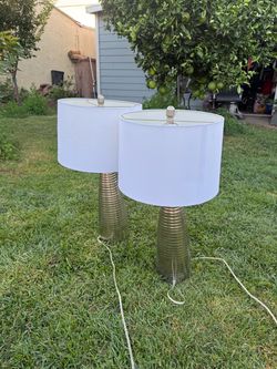 Vintage Ribbed Metal Table Lamps – Set of 2