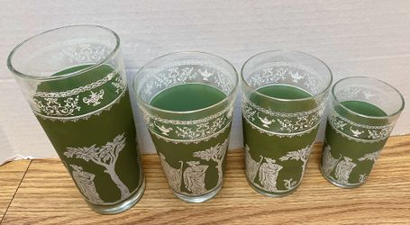 Vintage Wedgewood 14 piecel Glass Set Green Jasperware Hellenic