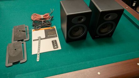 Audioengine A5+ Wired Powered Speakers Black w/ Kanto Stands Remote Cables