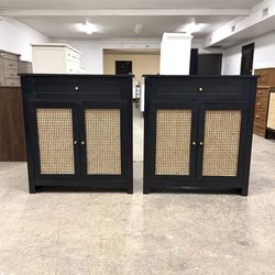 Price for Both -2 Black Rattan Nightstands / Side Tables  / Buffet / Sideboard