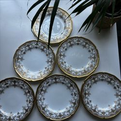 Cauldon England For Tiffany & Co New York Encrusted, Porcelain Lunch / Dessert Set Of 6 Plates