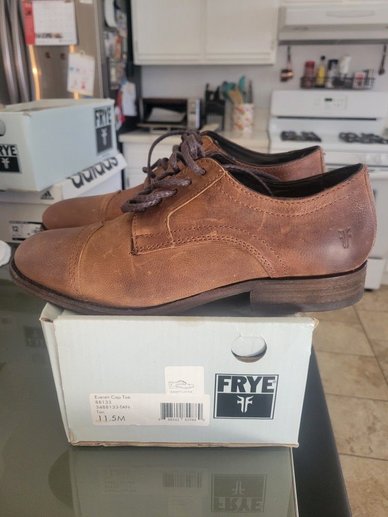 Frye Leather Distressed Cap Toe Oxford Shoes Tan Mens Size 11.5M
