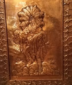 Copper Repousse Relief Panel Aztec Warrior wall art