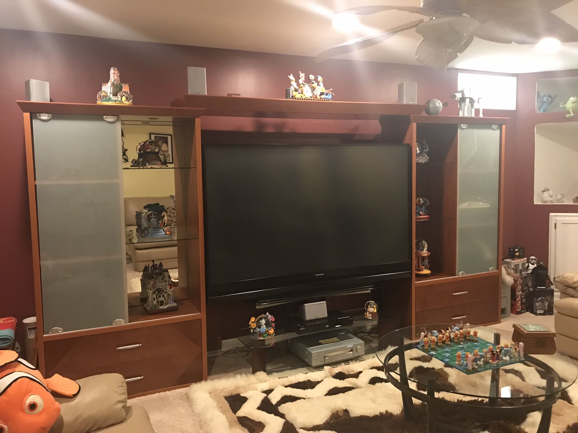 Leather Living Set, 70” TV and Entertainment Center