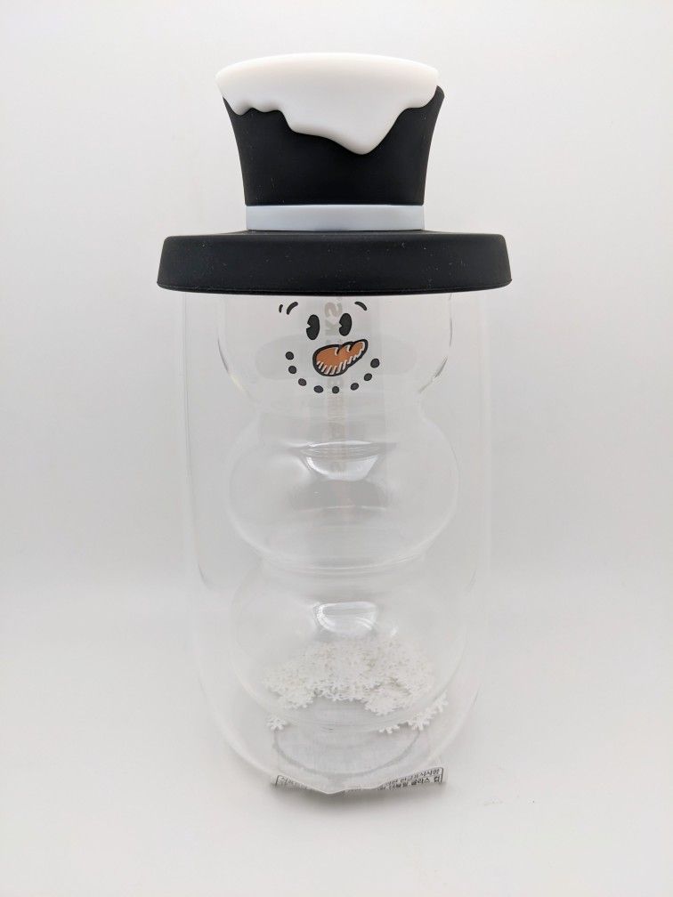 Starbucks Korea Double Wall Snowman Glass With Lid BNWT