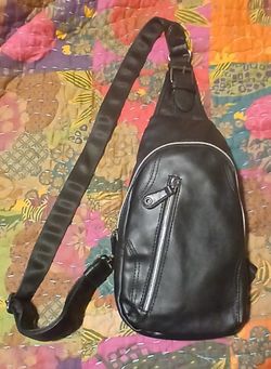 Black Faux Leather Sling Crossbody Bag