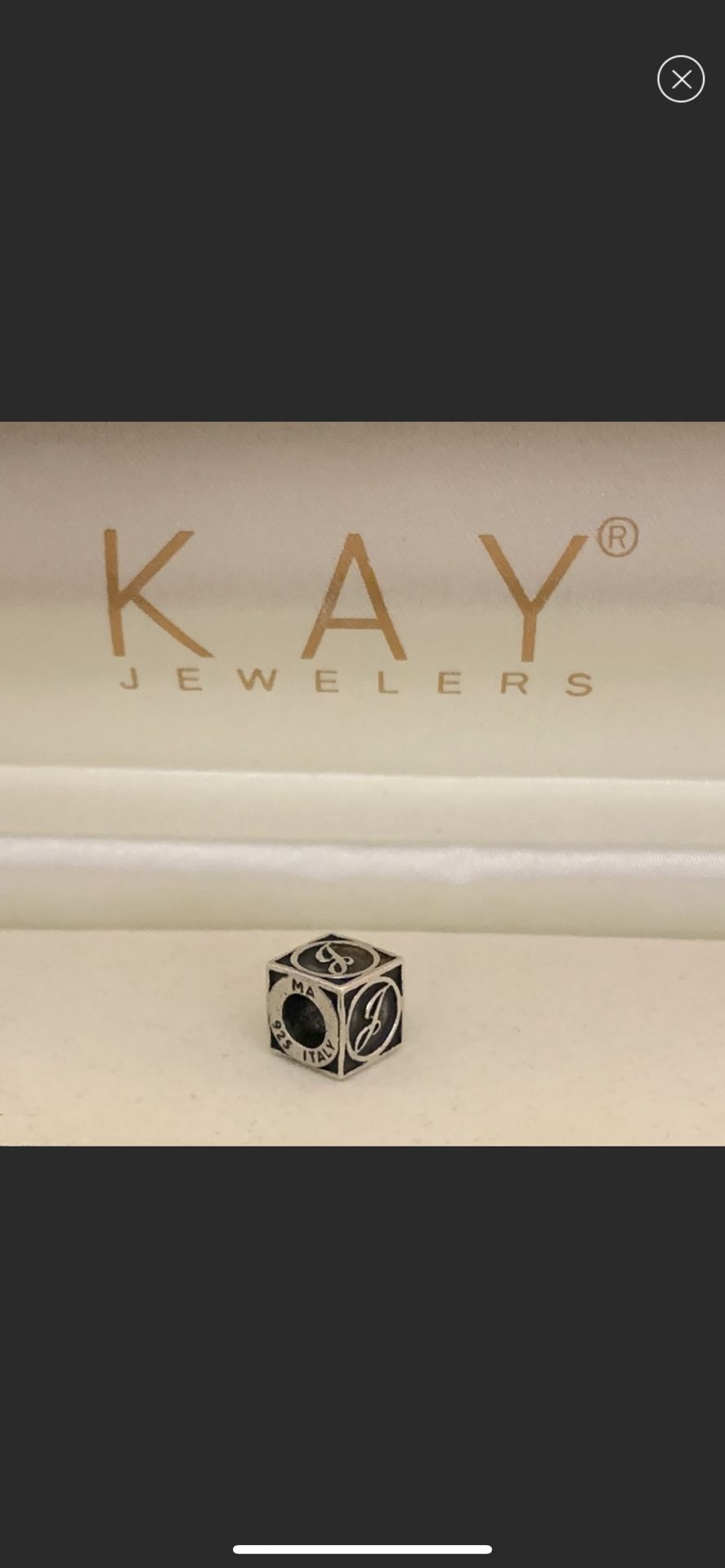 KAY Jewelers 925 sterling silver “J” block Charm