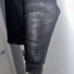 1990 SOMETHIN’ Apparel Leather Varsity Jacket (Black) XL