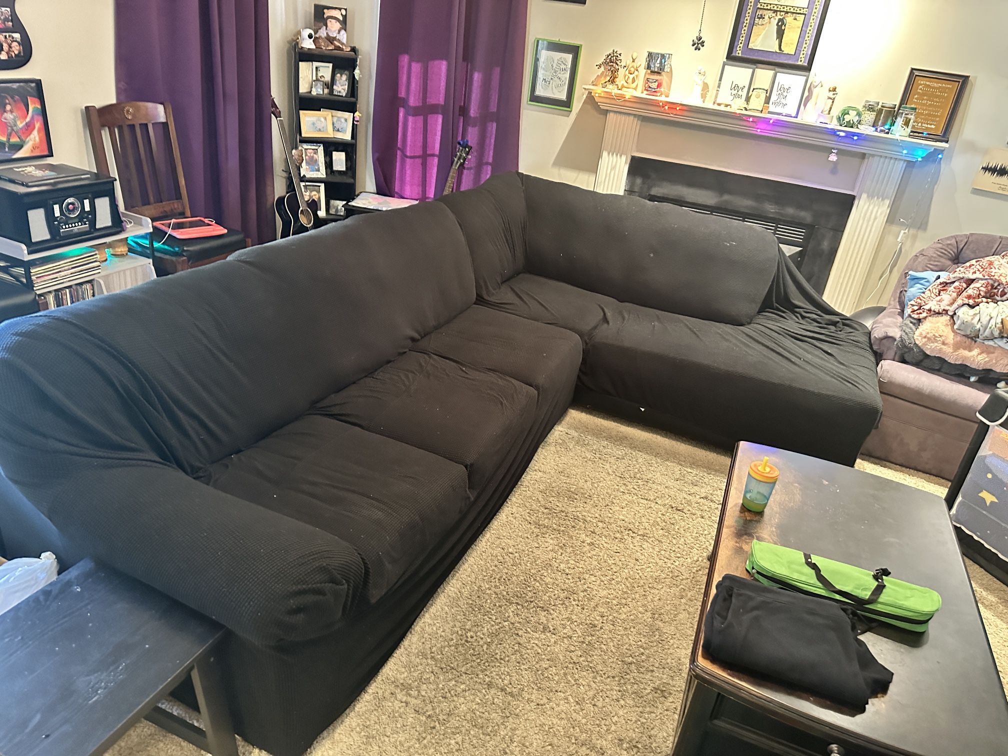 Black Faux Leather Sectional Sofa With Cover